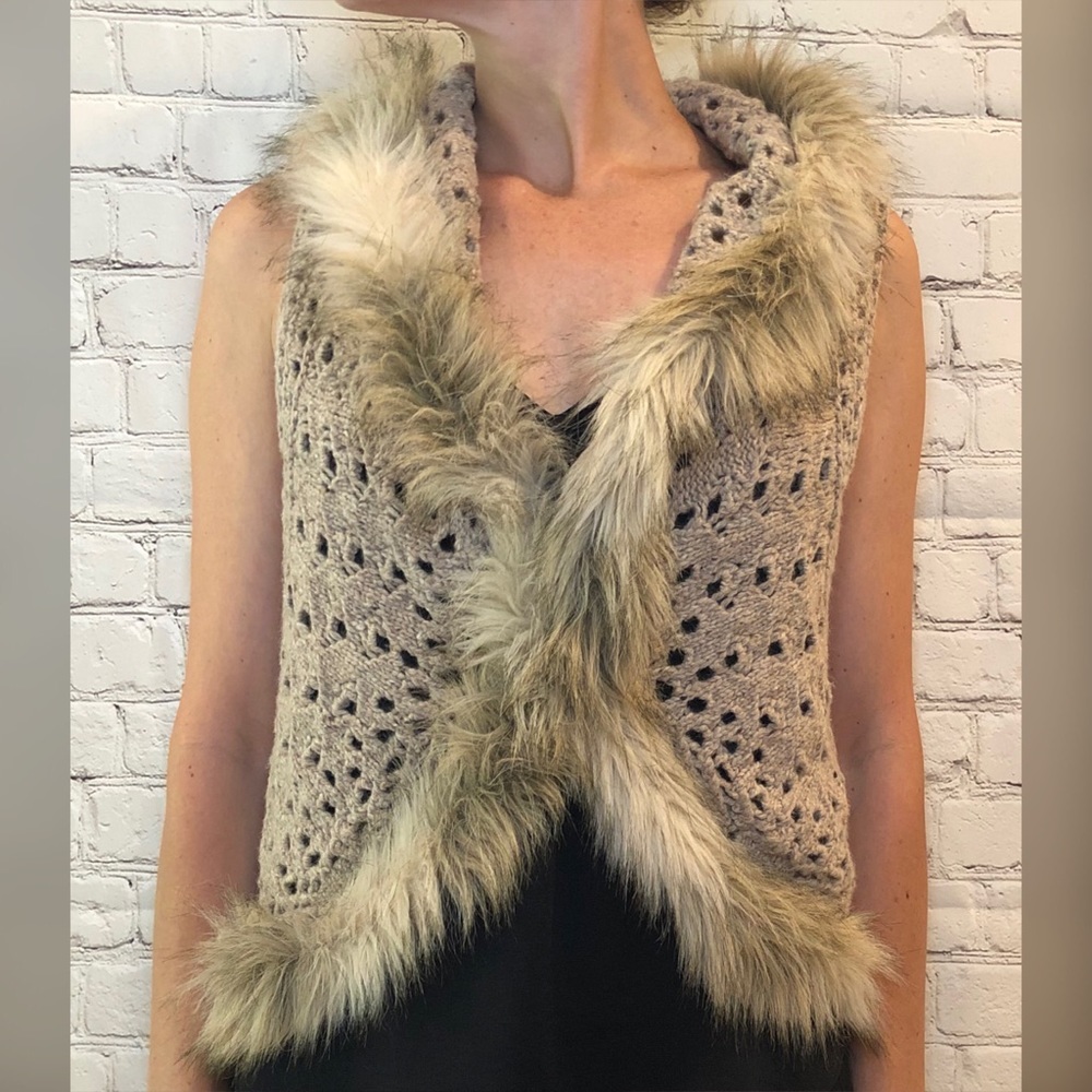 INC Fur Trim Crochet Vest